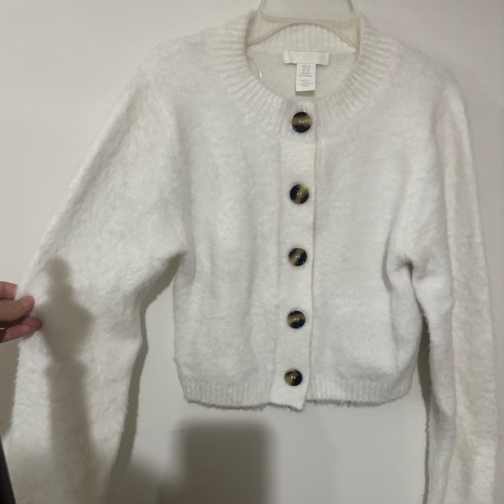 H&M White Button-Up Women Cardigan